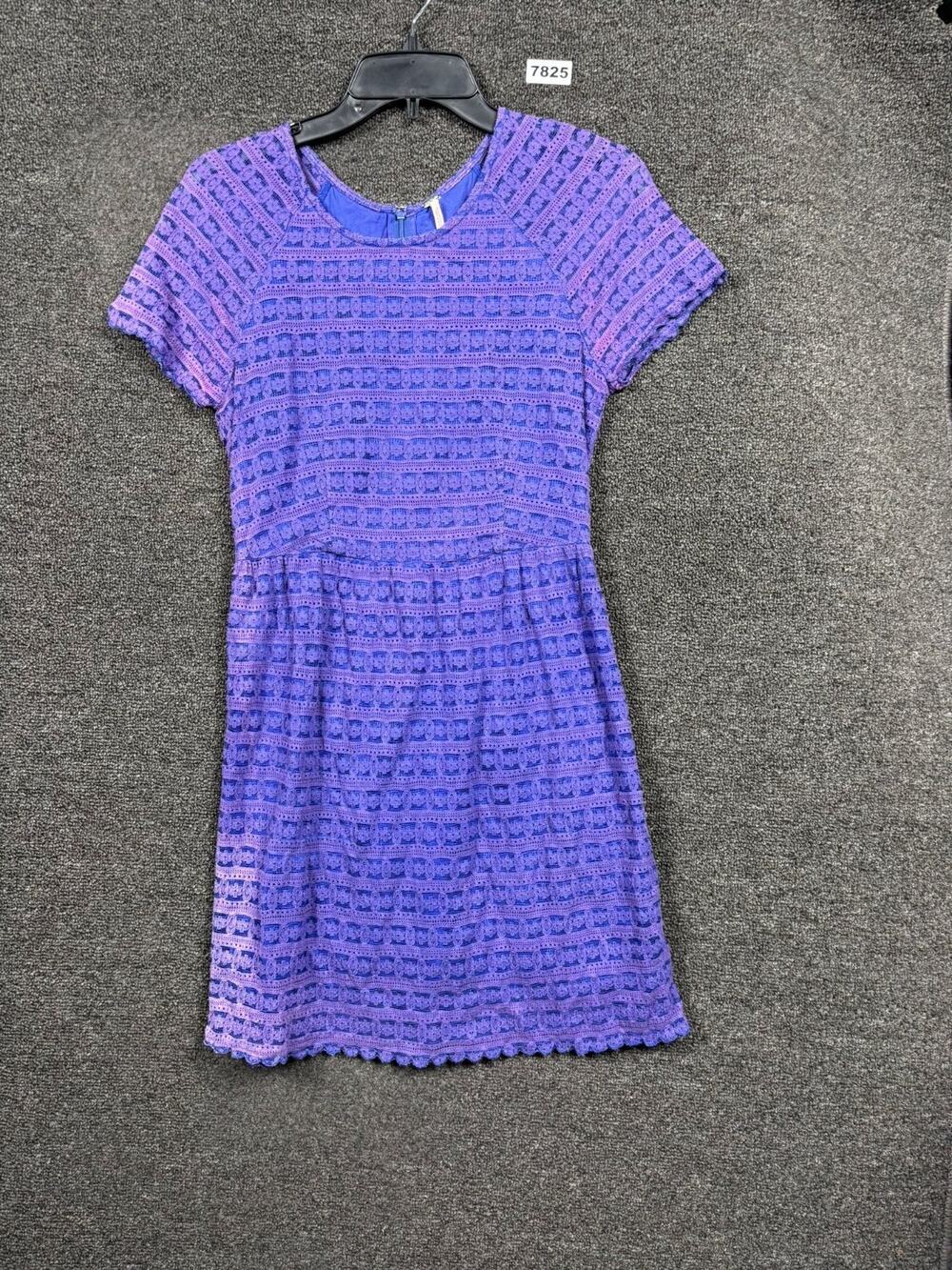 Free People Candy Woven Skater Lace Dress Womens 4 Purple Blue Short Sleeve